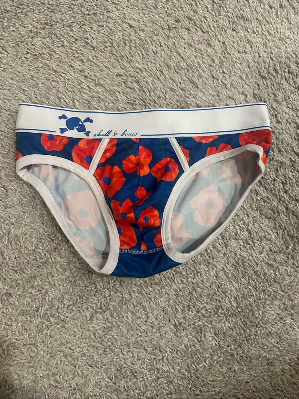 Skull & Bones Men's Blue Briefs with Red Floral Print